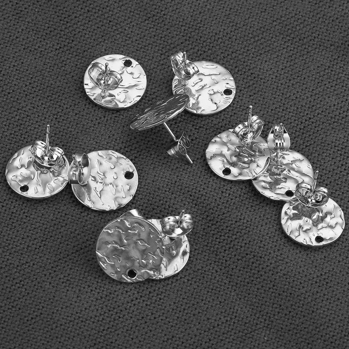 Stainless Steel Round Stud Earrings Irregular Embossed Electroplated Jewelry Accessories - Image 2