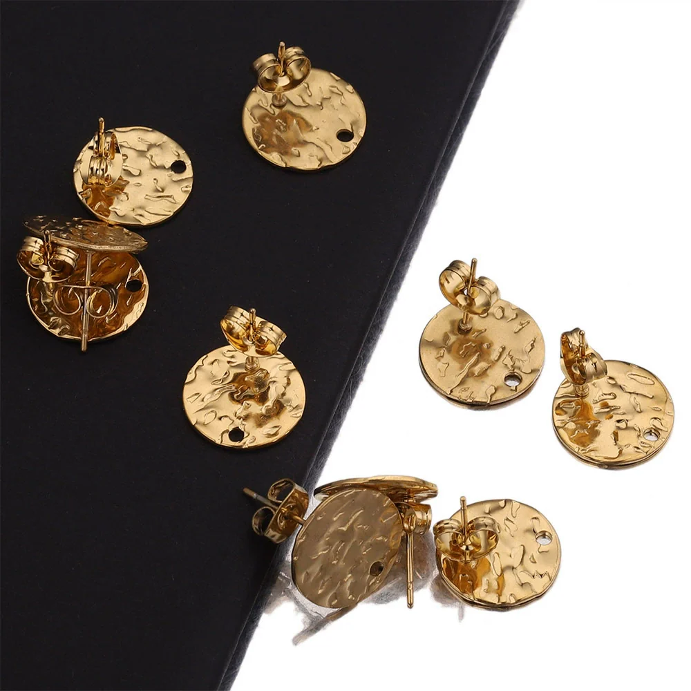 Stainless Steel Round Stud Earrings Irregular Embossed Electroplated Jewelry Accessories - Image 3