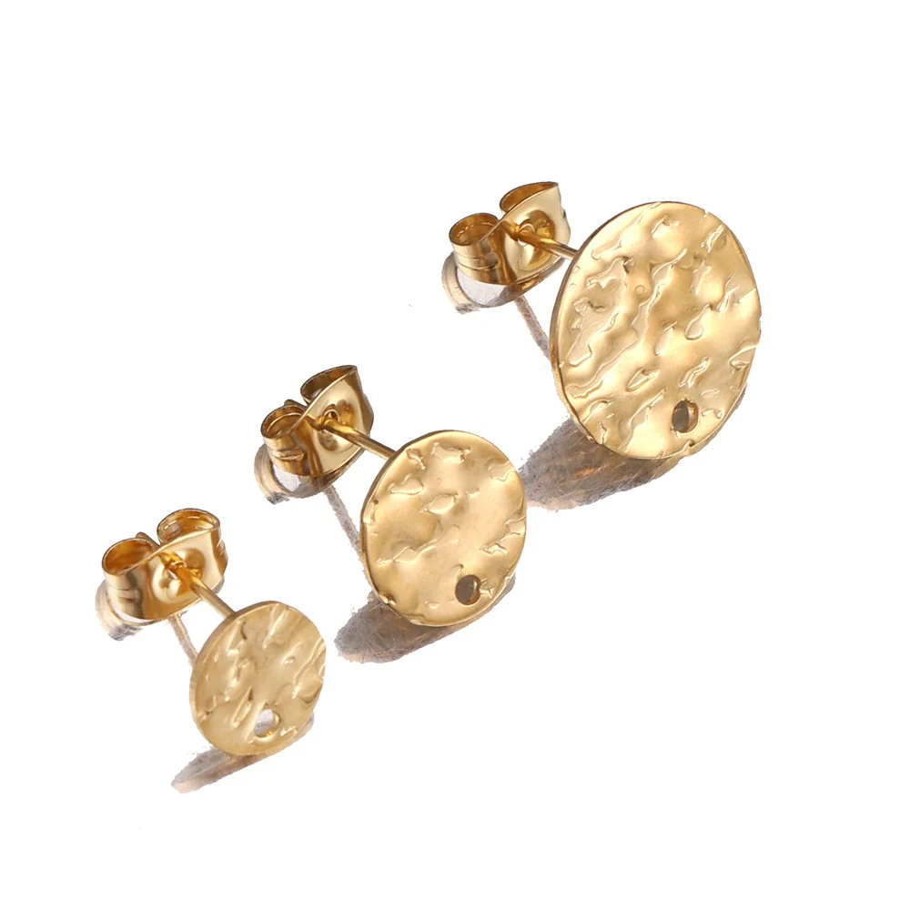 Stainless Steel Round Stud Earrings Irregular Embossed Electroplated Jewelry Accessories - Image 4