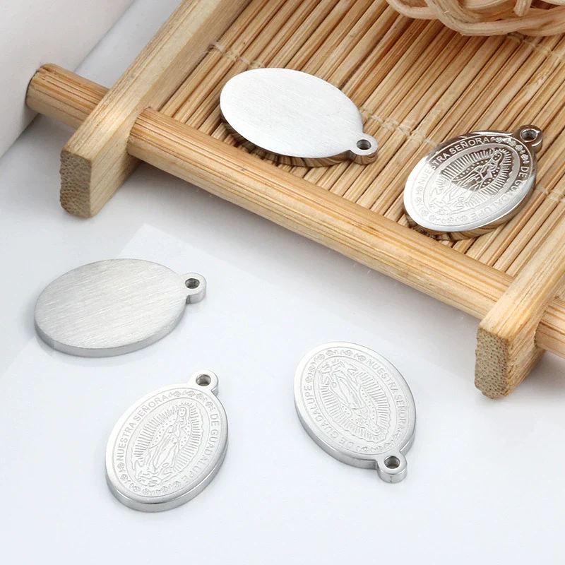 Stainless Steel Sandblasted Circular Ellipse Pendant Fashion Bracelet Necklace Accessories - Image 4