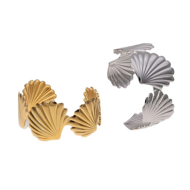 Stainless Steel Scallop Adjustable Open Wide Women's Fashion Simple Electroplated Bracelet - Image 5