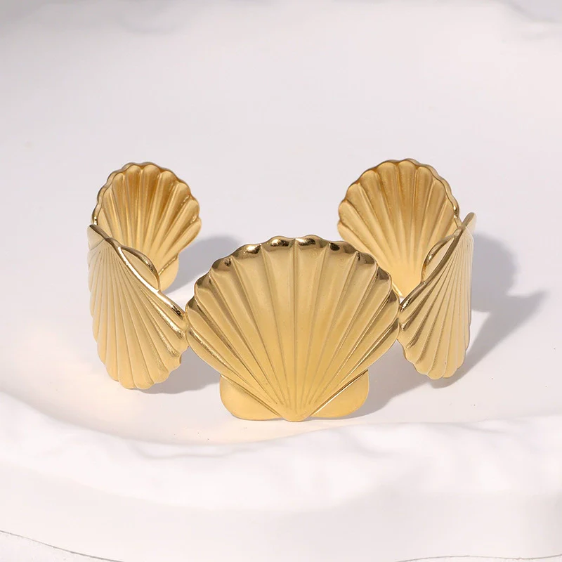 Stainless Steel Scallop Simple Open Bracelet Electroplated Jewelry For Women - Image 4