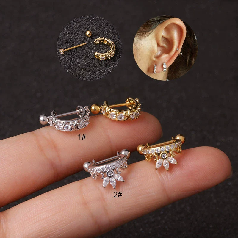 Stainless Steel Screw Earrings Microembedded Zircon Ushaped Women's Jewelry