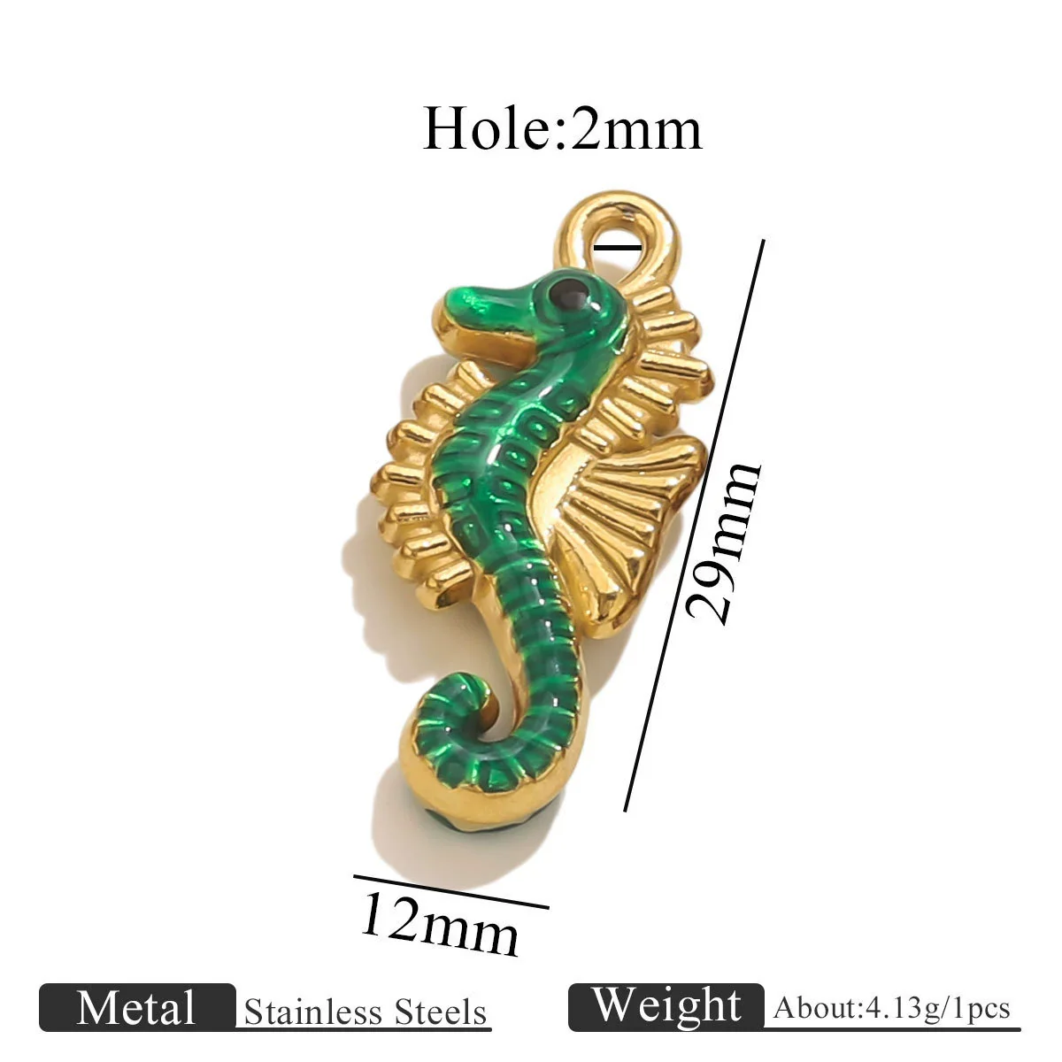 Stainless Steel Seahorse Pendant For Jewelry Electroplated With 18K Real Gold Oil Drop Colorful Ocean Style - Image 10