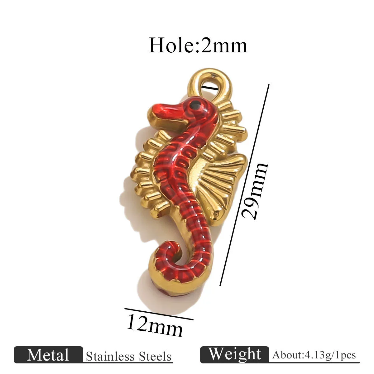 Stainless Steel Seahorse Pendant For Jewelry Electroplated With 18K Real Gold Oil Drop Colorful Ocean Style - Image 11