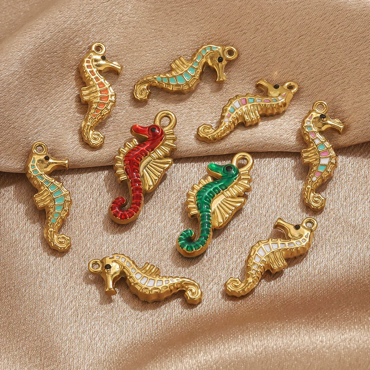 Stainless Steel Seahorse Pendant For Jewelry Electroplated With 18K Real Gold Oil Drop Colorful Ocean Style - Image 2