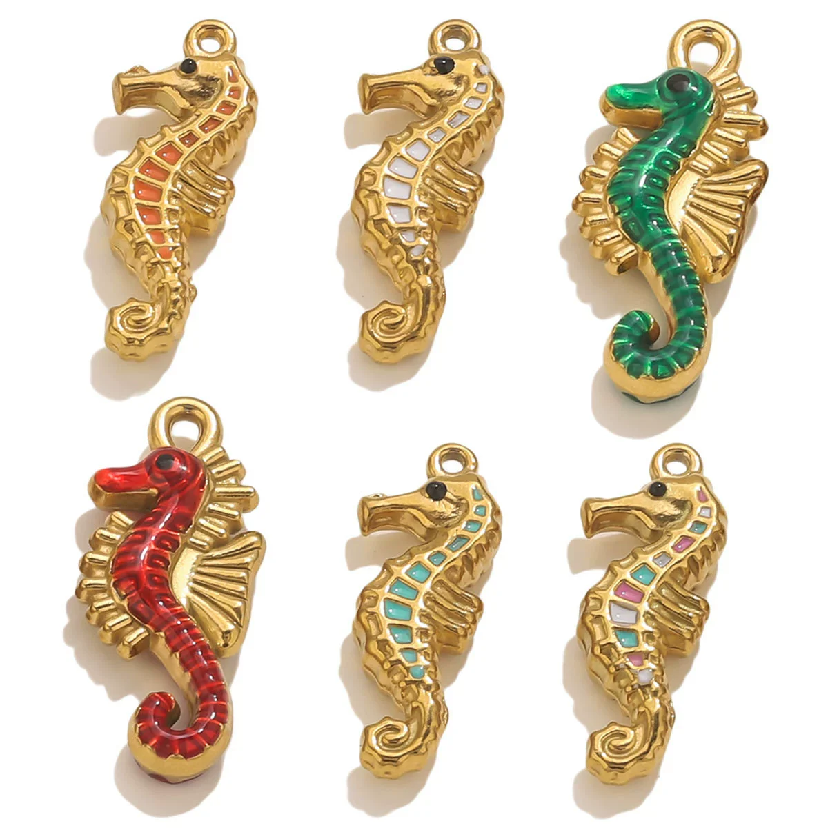 Stainless Steel Seahorse Pendant For Jewelry Electroplated With 18K Real Gold Oil Drop Colorful Ocean Style - Image 5