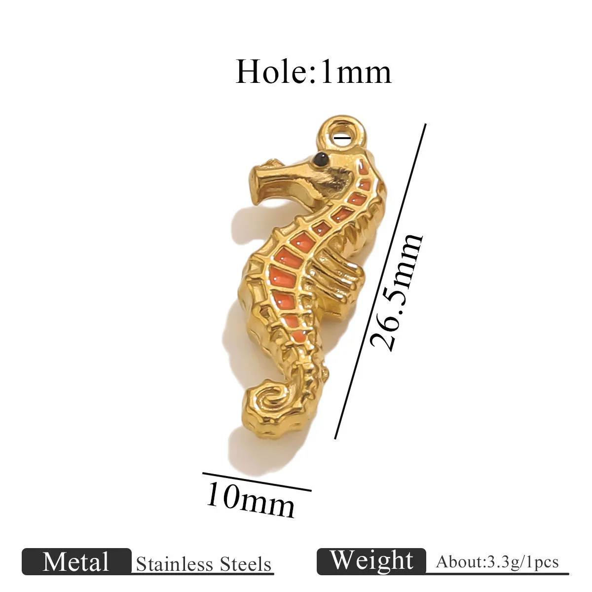 Stainless Steel Seahorse Pendant For Jewelry Electroplated With 18K Real Gold Oil Drop Colorful Ocean Style - Image 6