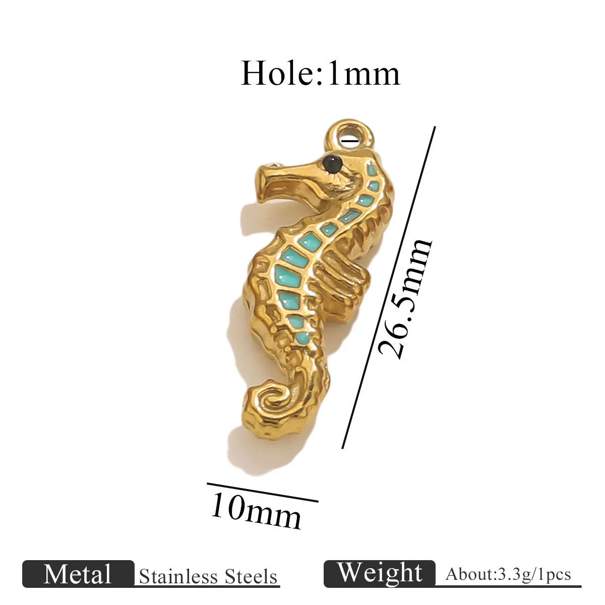 Stainless Steel Seahorse Pendant For Jewelry Electroplated With 18K Real Gold Oil Drop Colorful Ocean Style - Image 8