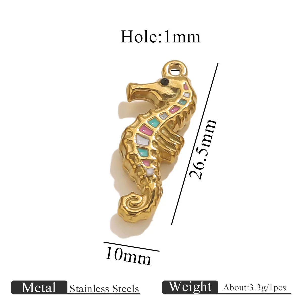 Stainless Steel Seahorse Pendant For Jewelry Electroplated With 18K Real Gold Oil Drop Colorful Ocean Style - Image 9