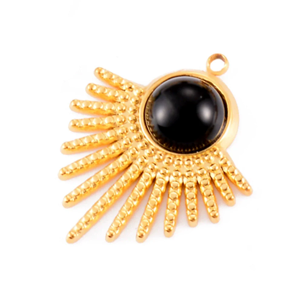 Stainless Steel Sector Pendant Accessories Inlaid Natural Stone Electroplated Radiant Sun Earrings Necklace Diy - Image 10