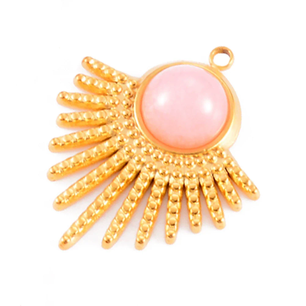 Stainless Steel Sector Pendant Accessories Inlaid Natural Stone Electroplated Radiant Sun Earrings Necklace Diy - Image 8