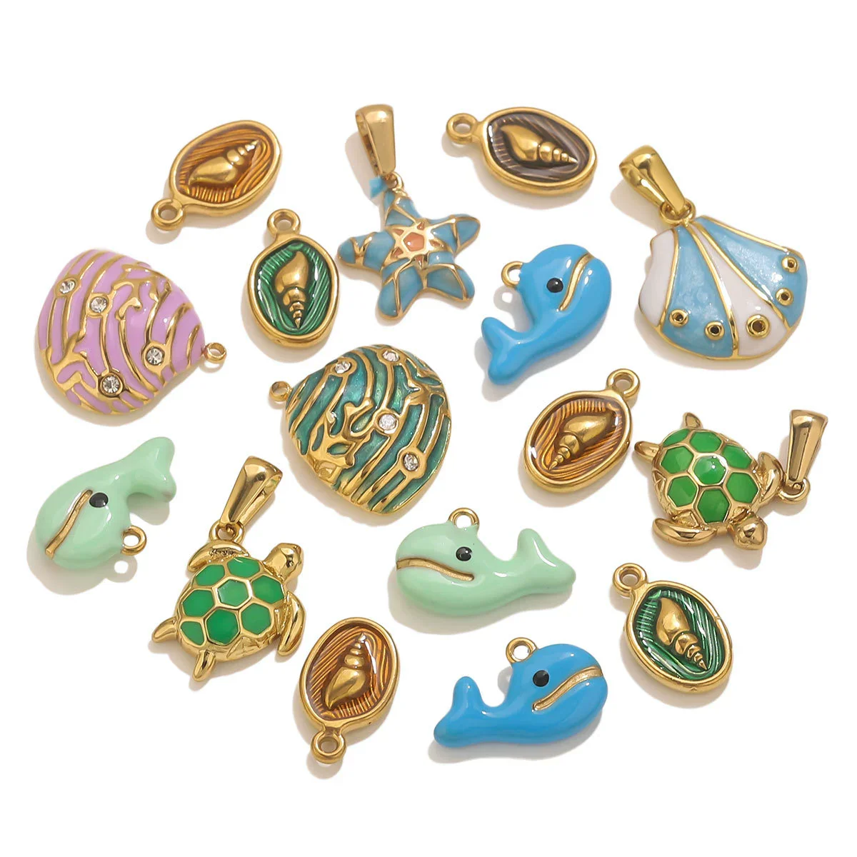 Stainless Steel Shell Oil Dripping Marine Series Electroplated Diy Handmade Jewelry Pendant Bracelet Necklace Accessories - Image 5