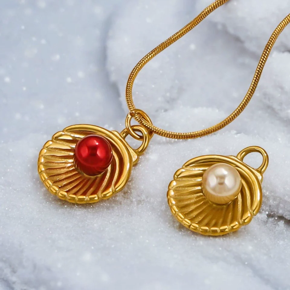 Stainless Steel Shell Pendant Inlaid Pearl Jewelry Accessories Electroplated 18K Niche Style - Image 4