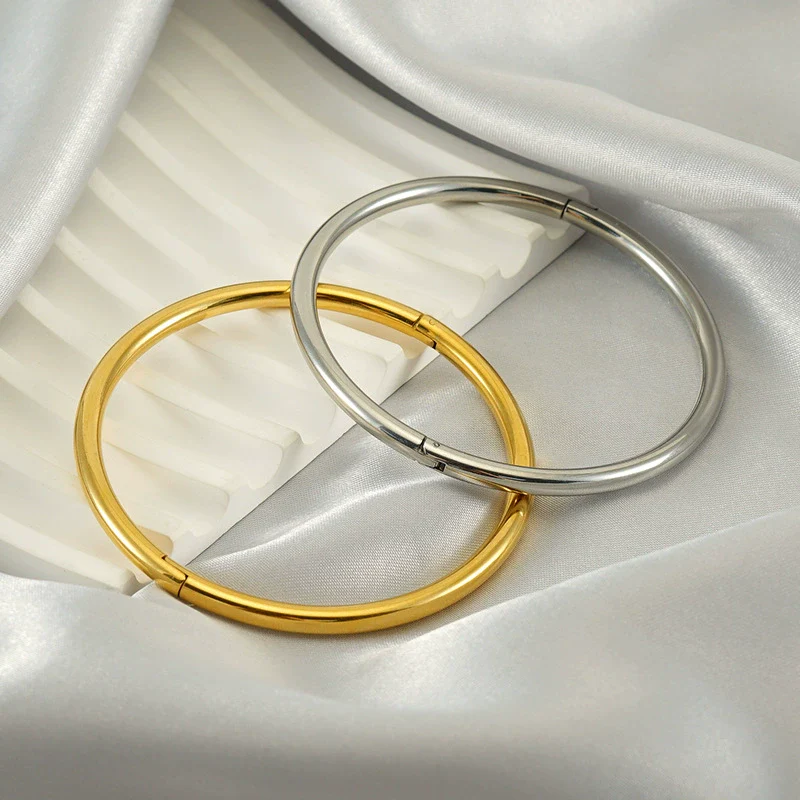 316L Stainless Steel Simple Niche Design Electroplating Round Plain Ring And Bracelet Hand Jewelry - Image 2