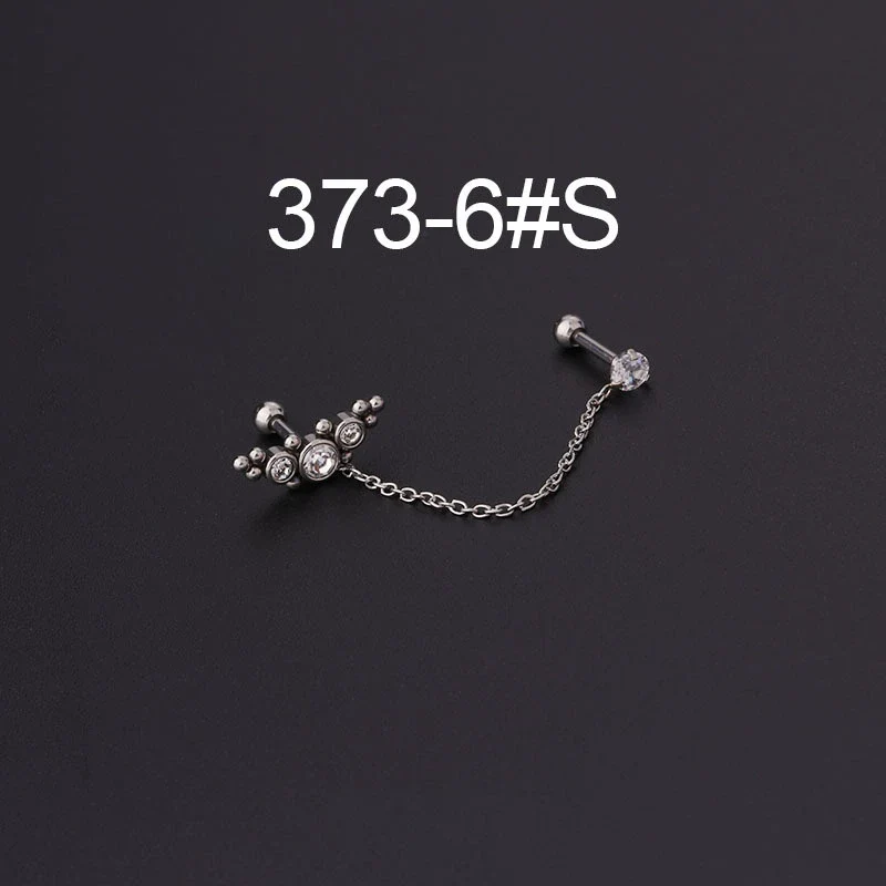 Stainless Steel Split Double Ear Hole Screw Ball Earring With Chain Simple Style - Image 11