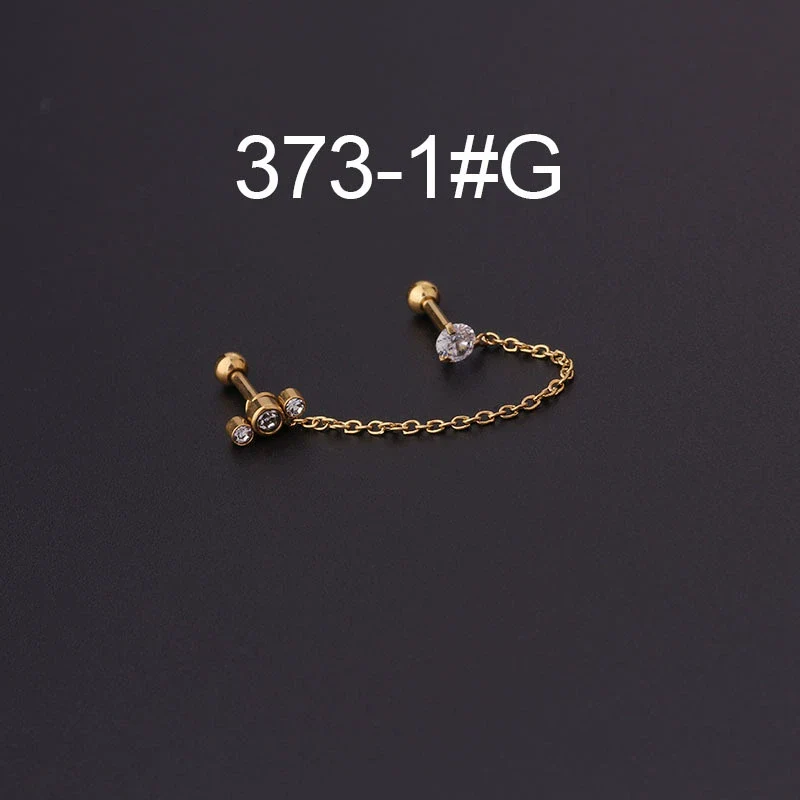 Stainless Steel Split Double Ear Hole Screw Ball Earring With Chain Simple Style - Image 12