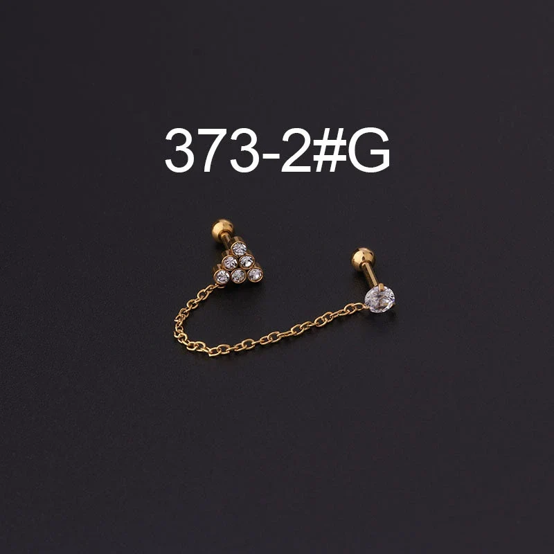 Stainless Steel Split Double Ear Hole Screw Ball Earring With Chain Simple Style - Image 13