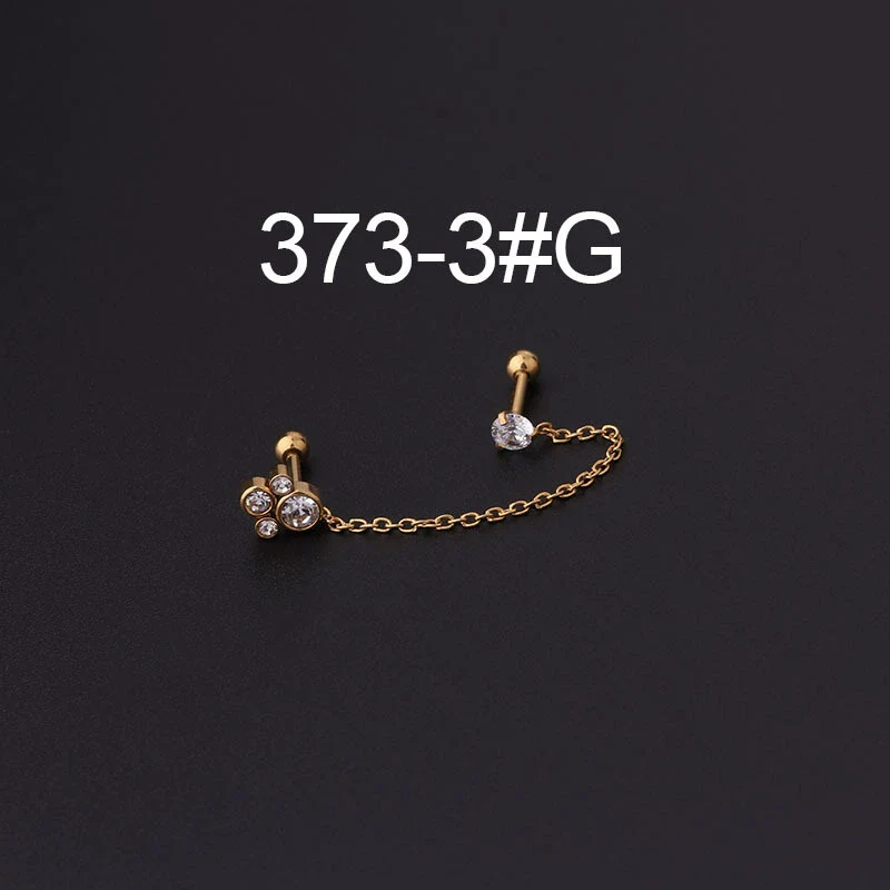 Stainless Steel Split Double Ear Hole Screw Ball Earring With Chain Simple Style - Image 14