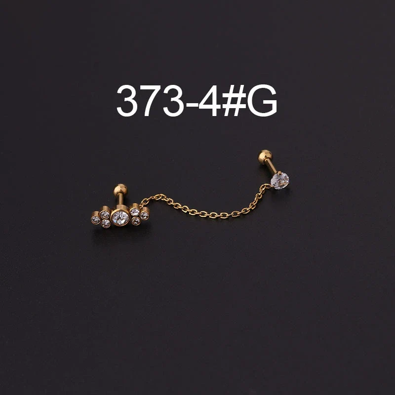 Stainless Steel Split Double Ear Hole Screw Ball Earring With Chain Simple Style - Image 15