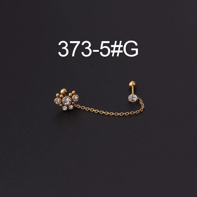 Stainless Steel Split Double Ear Hole Screw Ball Earring With Chain Simple Style - Image 16