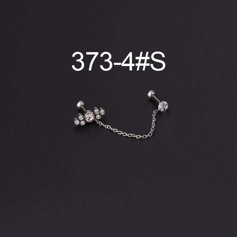 Stainless Steel Split Double Ear Hole Screw Ball Earring With Chain Simple Style - Image 9