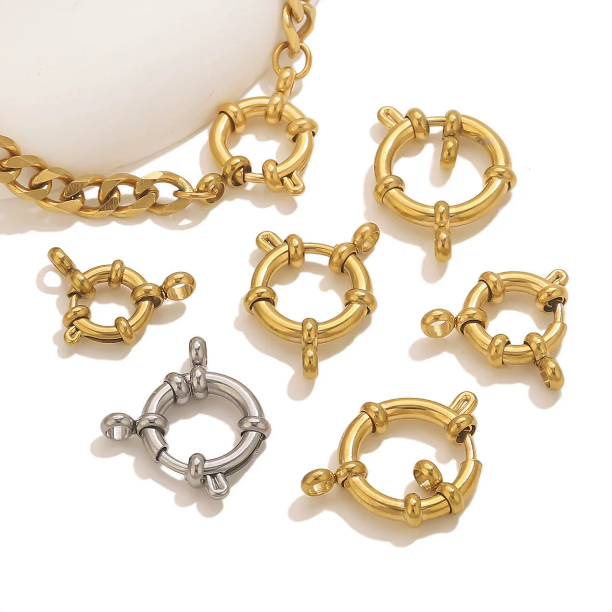 Stainless Steel Spring Buckle Jewelry Accessories Diy Necklace Bracelet 18K Gold Plated Connection Buckle Pendant Buckle