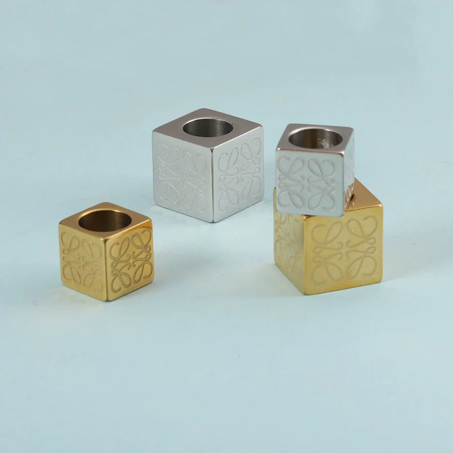 Stainless Steel Square Beaded Loose Beads With Corrosion Pattern And Polished Electroplated Bracelet Necklace Accessories