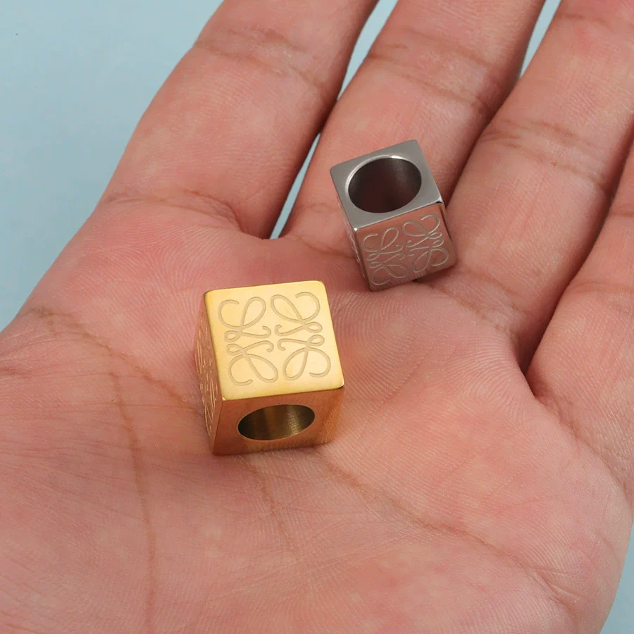 Stainless Steel Square Beaded Loose Beads With Corrosion Pattern And Polished Electroplated Bracelet Necklace Accessories - Image 3