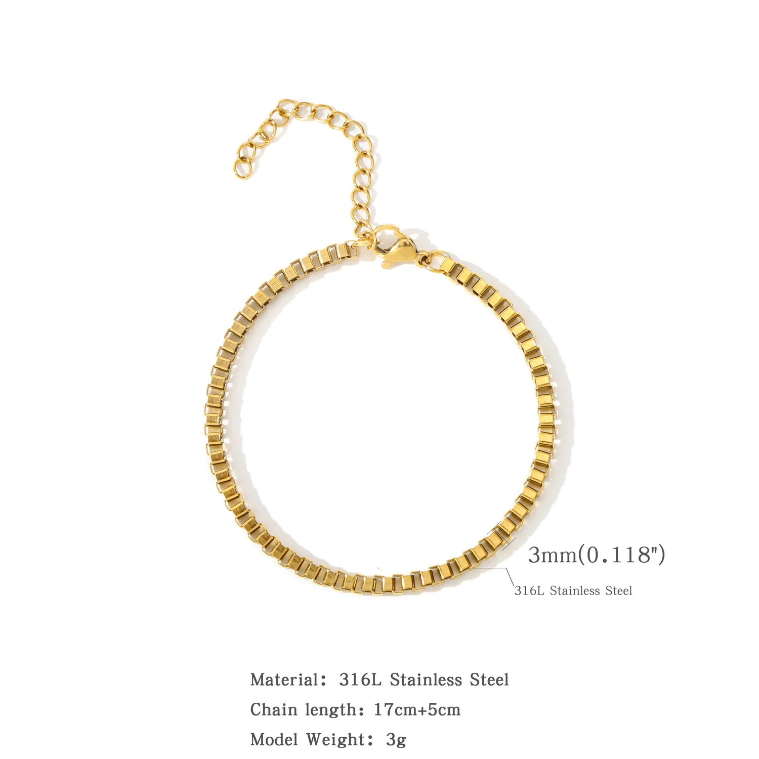 Stainless Steel Square Box Chain 18K Bracelet Electroplated Geometric Style For Men And Women - Image 9