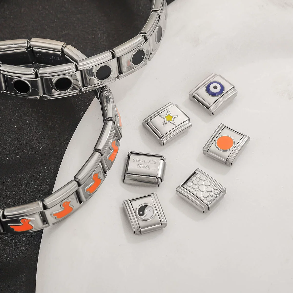 Stainless Steel Square Dot Enamel Elastic Diy Bracelet With Electroplating Fashion Geometric Style - Image 3