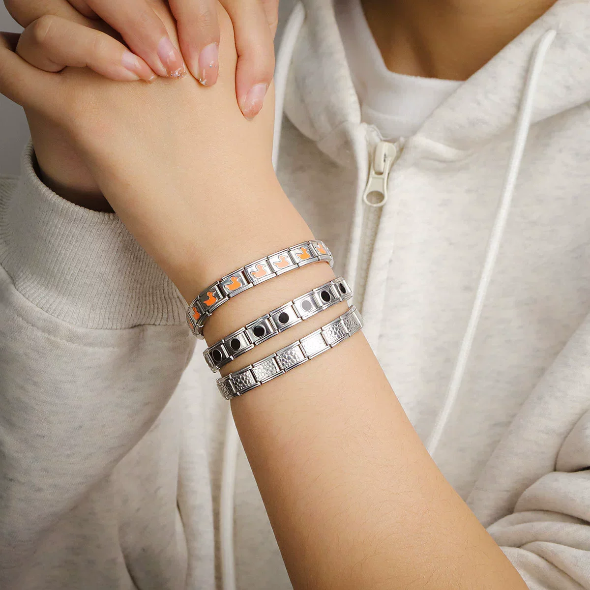 Stainless Steel Square Dot Enamel Elastic Diy Bracelet With Electroplating Fashion Geometric Style - Image 4