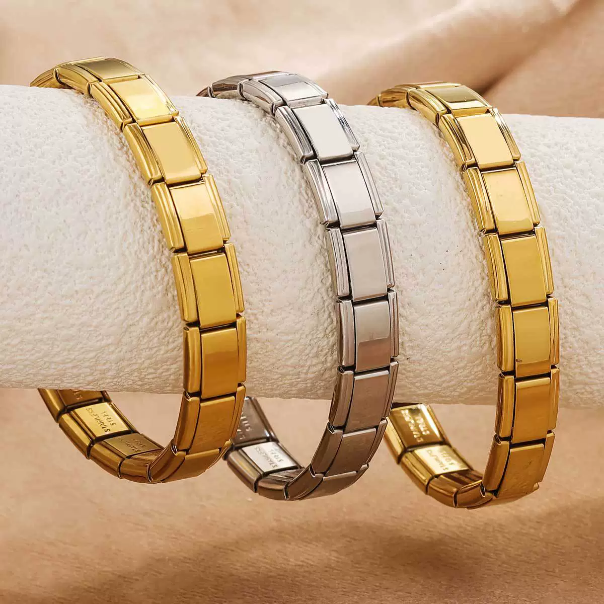 Stainless Steel Square Elastic Stitching Fashion Geometric Electroplated Unisex Bracelet