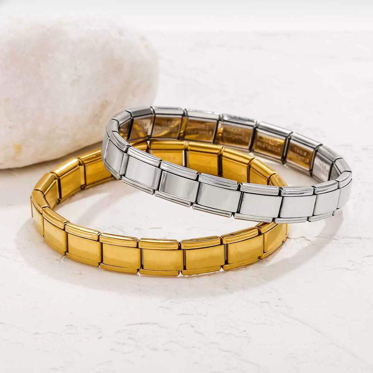 Stainless Steel Square Elastic Stitching Fashion Geometric Electroplated Unisex Bracelet - Image 2
