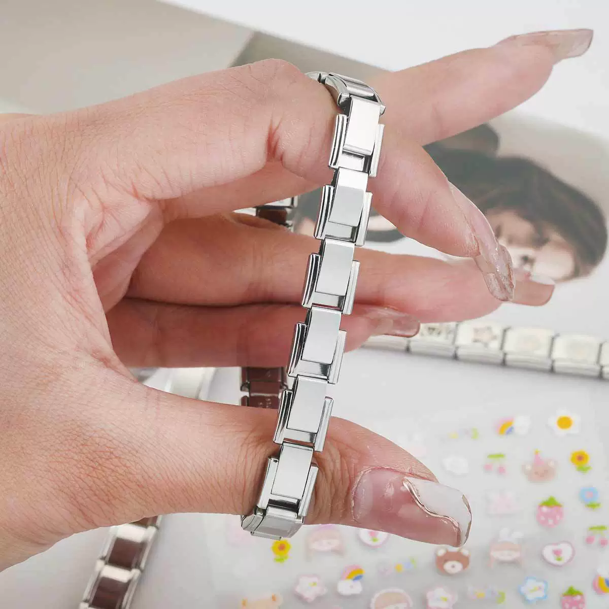 Stainless Steel Square Elastic Stitching Fashion Geometric Electroplated Unisex Bracelet - Image 3