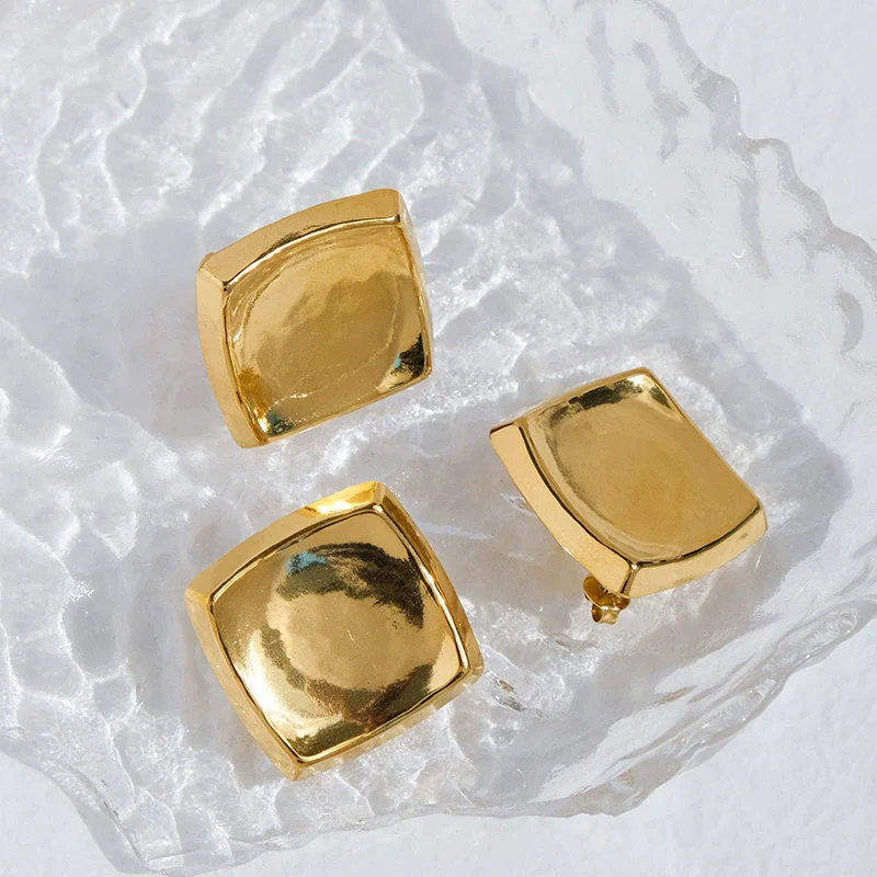 Stainless Steel Square Electroplated Women's Light Luxury Retro Fashion Geometric Ear Jewelry