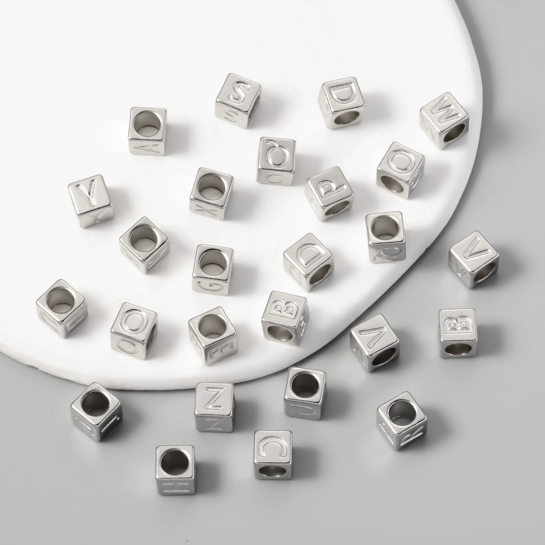 Stainless Steel Square Fashion Beaded Necklace Accessories With Threedimensional English Letters Perforated And Electroplating Process - Image 3