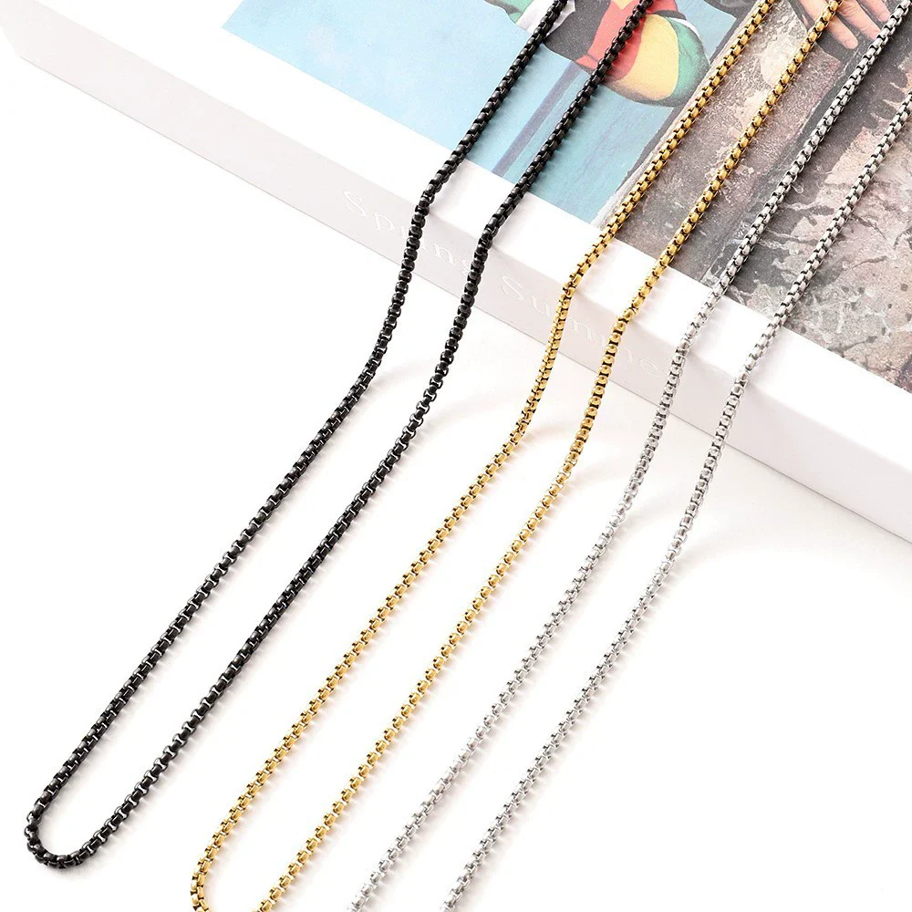 Stainless Steel Square Pearl Chain Necklace Hip Hop Jewelry Electroplated Geometry Style