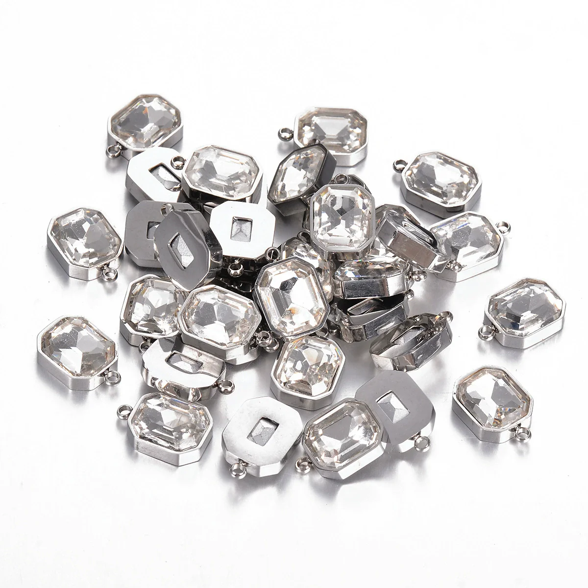Stainless Steel Square Pendant Necklace And Diy Earrings Accessories With Sapphire Blue Glass Crystal Electroplating - Image 11