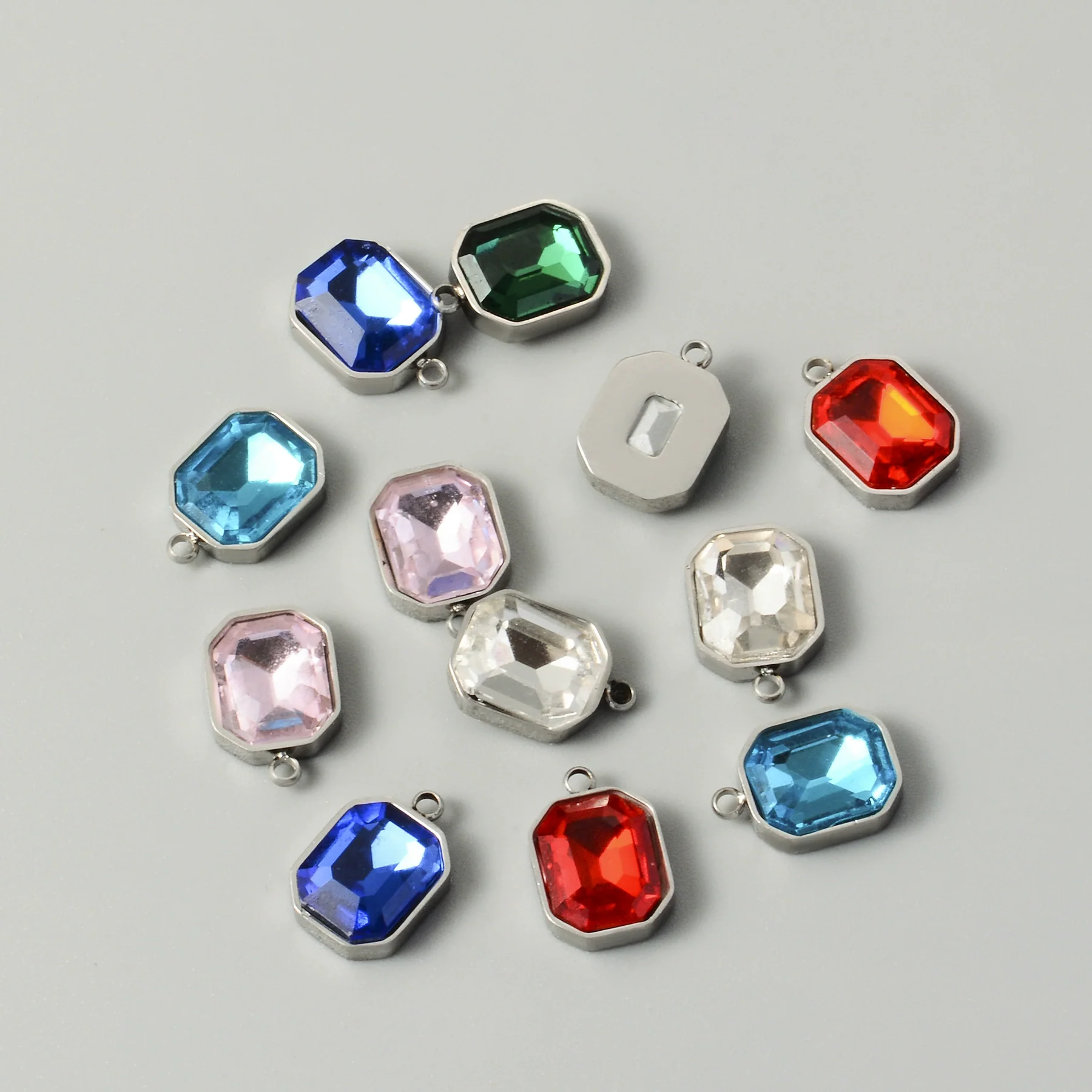Stainless Steel Square Pendant Necklace And Diy Earrings Accessories With Sapphire Blue Glass Crystal Electroplating - Image 3
