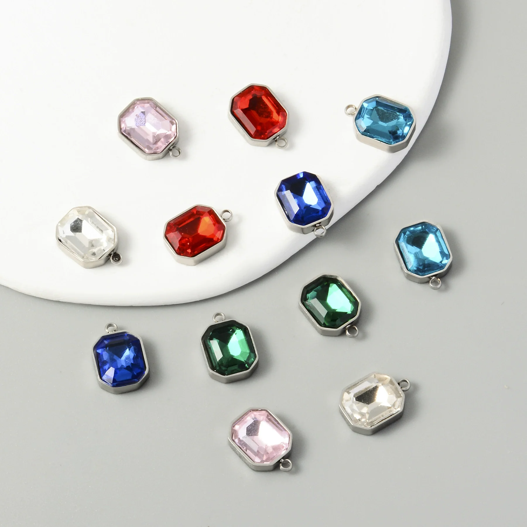 Stainless Steel Square Pendant Necklace And Diy Earrings Accessories With Sapphire Blue Glass Crystal Electroplating - Image 4