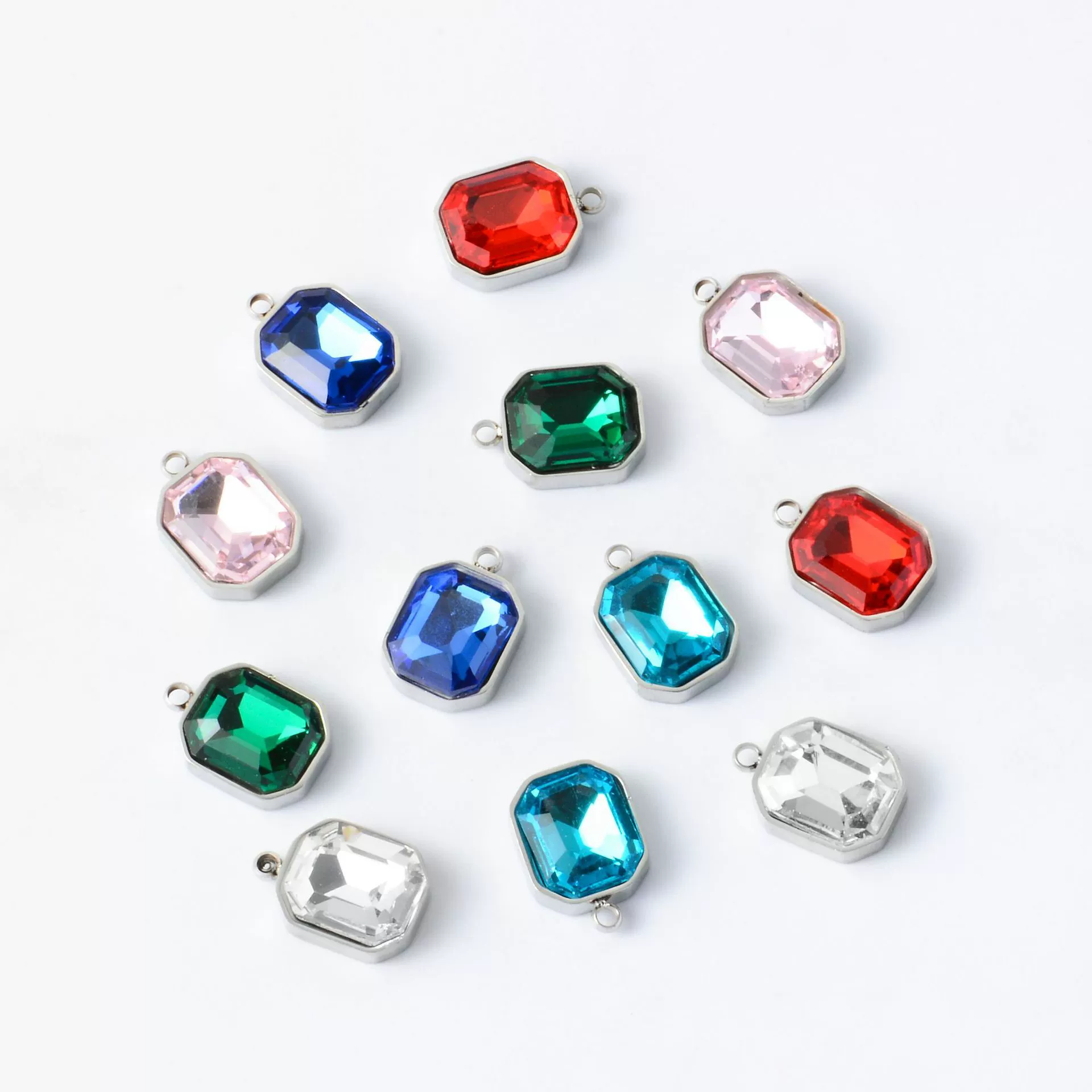 Stainless Steel Square Pendant Necklace And Diy Earrings Accessories With Sapphire Blue Glass Crystal Electroplating - Image 5