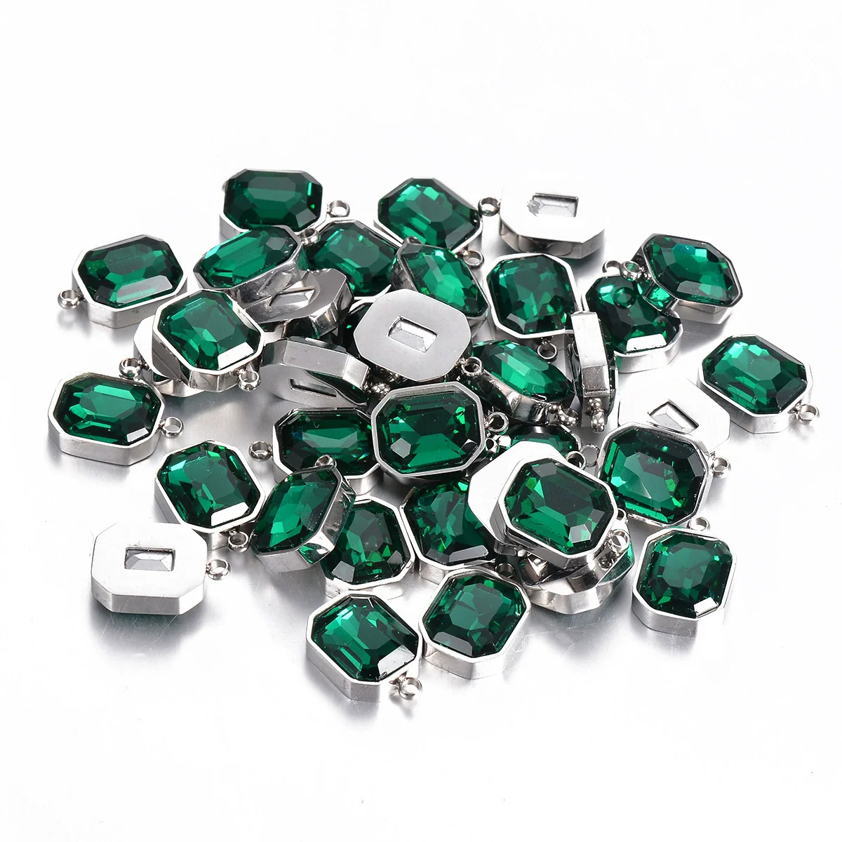 Stainless Steel Square Pendant Necklace And Diy Earrings Accessories With Sapphire Blue Glass Crystal Electroplating - Image 7