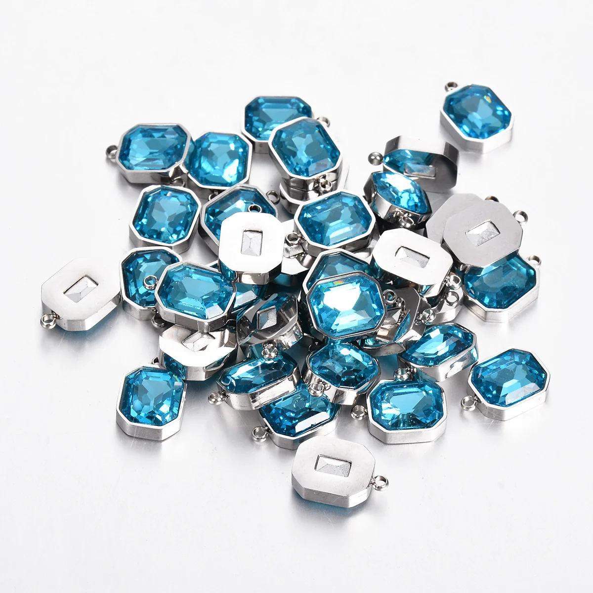 Stainless Steel Square Pendant Necklace And Diy Earrings Accessories With Sapphire Blue Glass Crystal Electroplating - Image 9