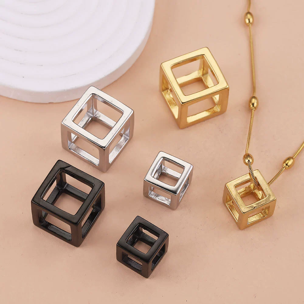 Stainless Steel Square Rubik's Cube Pendant Necklace Electroplated Jewelry Accessories - Image 2