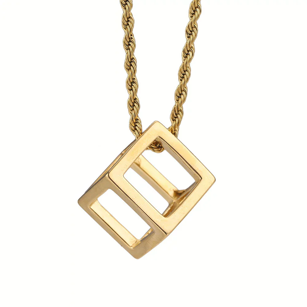 Stainless Steel Square Rubik's Cube Pendant Necklace Electroplated Jewelry Accessories - Image 3