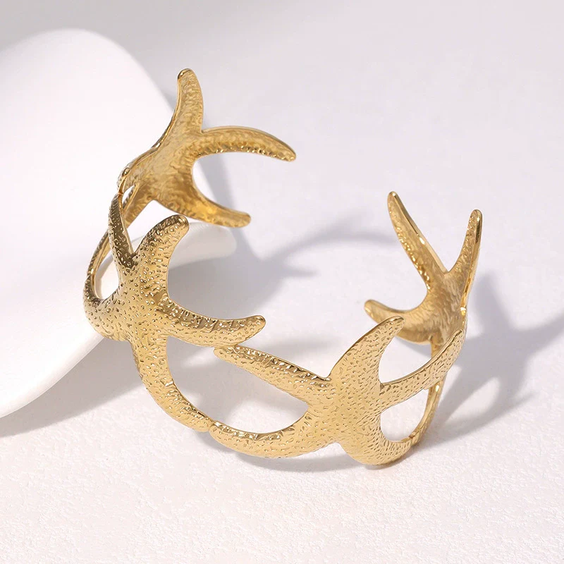 Stainless Steel Starfish Open Bracelet For Women Goldplated Electroplated Simple Animal Style Highend Jewelry - Image 4