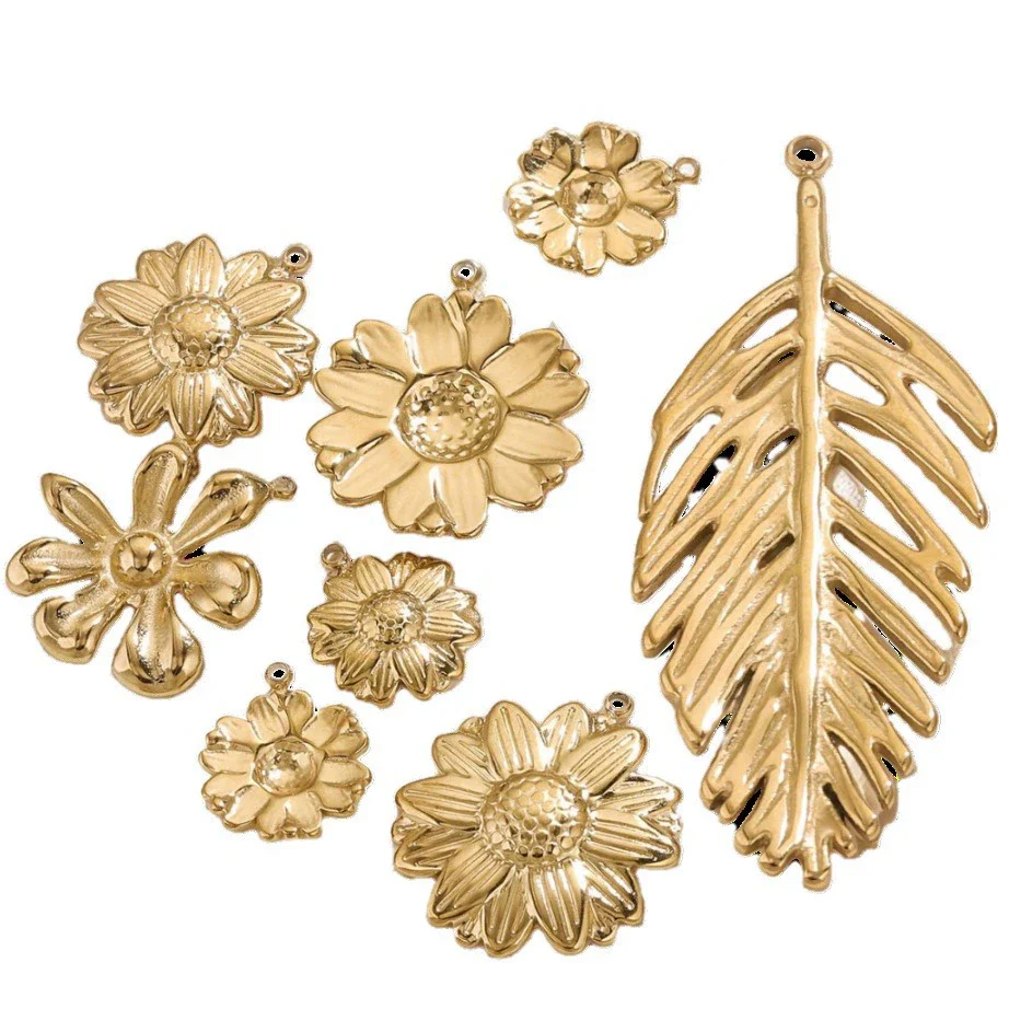 Stainless Steel Summer Sunflower Leaf Shell Pendant Necklace Earrings 18K Gold Plated Electroplated - Image 5