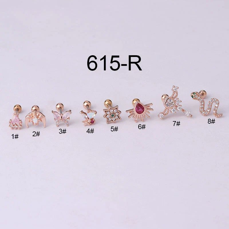Stainless Steel Thin Rod Colorful Zircon Piercing Earrings With Animals Zodiac Pattern Electroplated For Women - Image 8