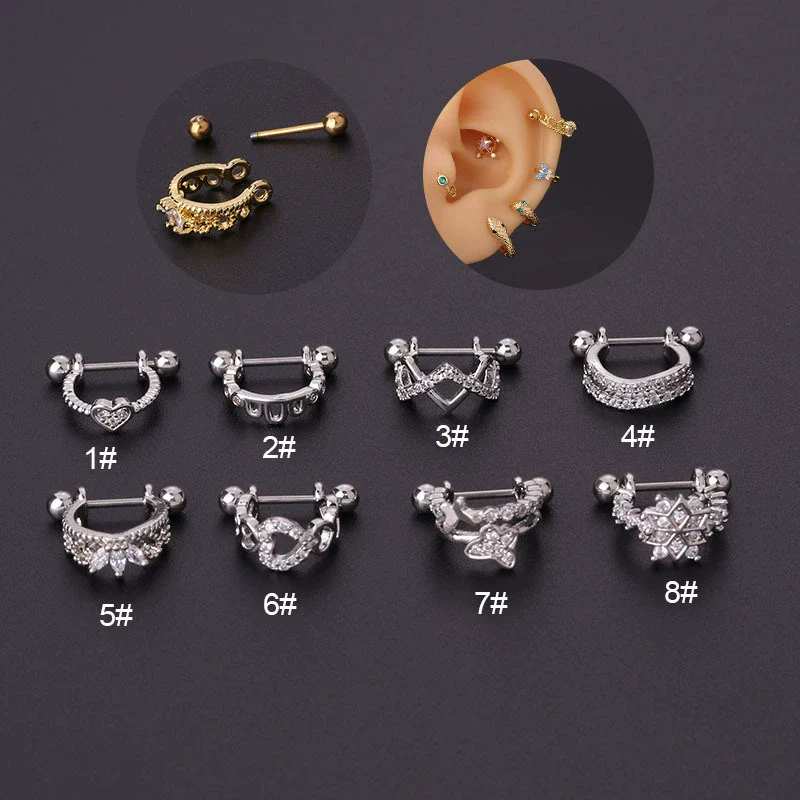 Stainless Steel Thin Rod The Crown Style Electroplated Women's Puncture Earrings - Image 2